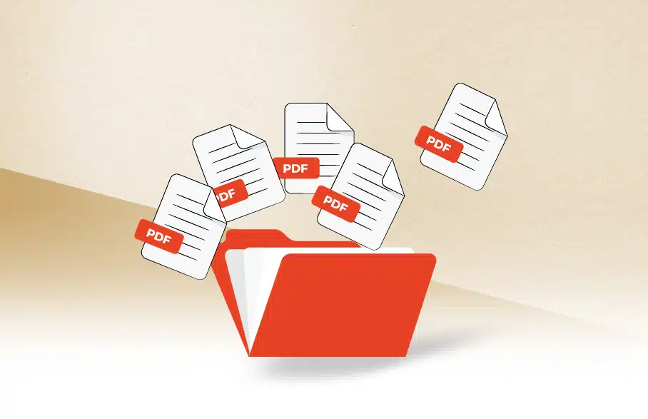 קבצי PDF צפים מעל תיקייה אדומה פתוחה.