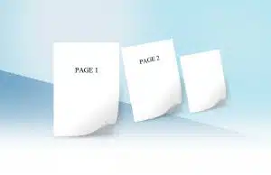 שלושה דפי נייר לבנים על רקע כחול בהיר.