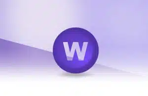 האות W בתוך עיגול סגול על רקע בהיר.