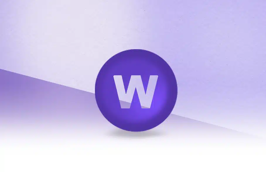 האות W בתוך עיגול סגול על רקע בהיר.