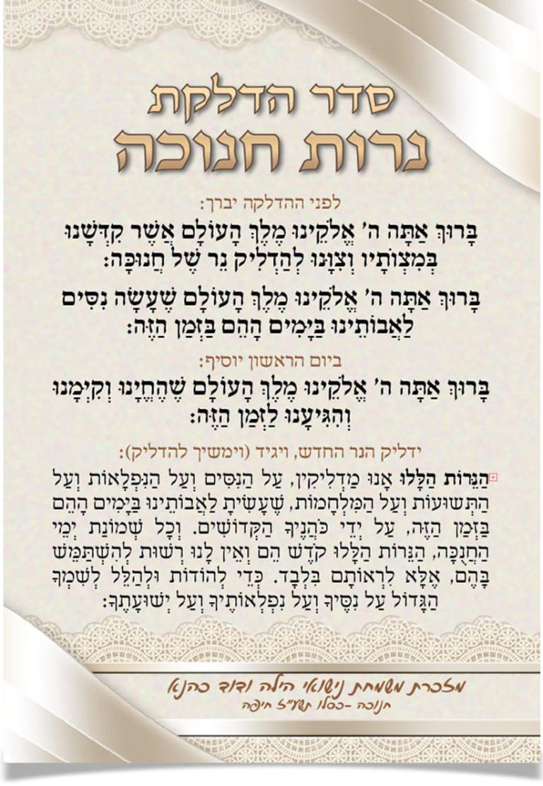 סדר הדלקת נרות חנוכה וברכות.