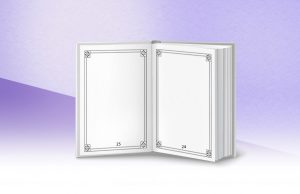 ספר פתוח עם דפים ריקים ממוסגרים, עמודים 24 ו-25.